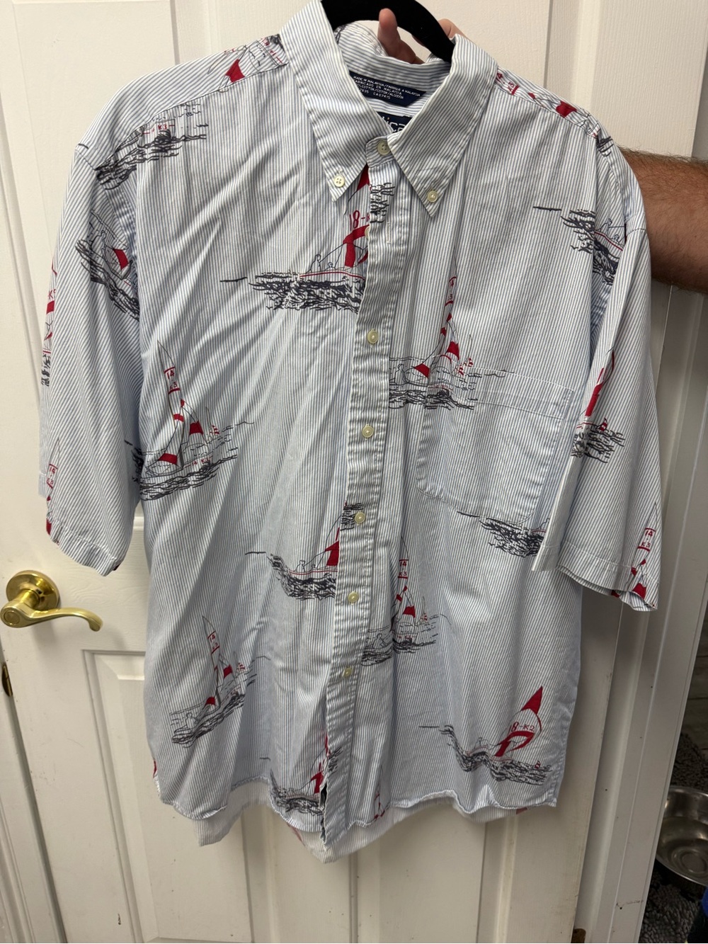 Nautica White and Red Sailboat Short-Sleeve Button-Down Shirt